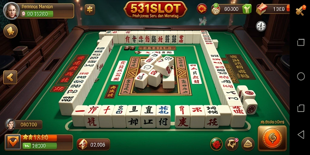 Tampilan gameplay menarik dari 531SLOT dengan ubin Mahjong yang berwarna-warni.