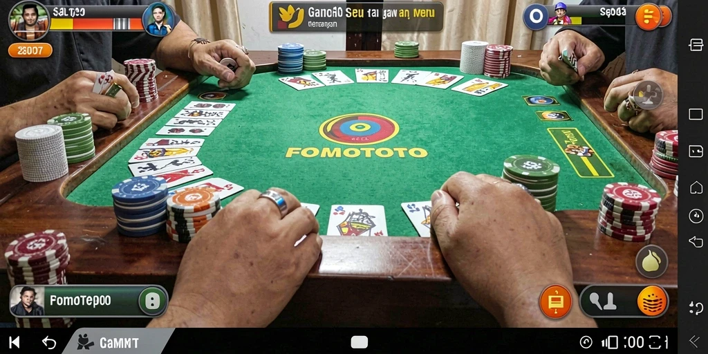 Screenshot FOMOTOTO menampilkan pemain yang sedang berkompetisi dalam permainan Gaple.