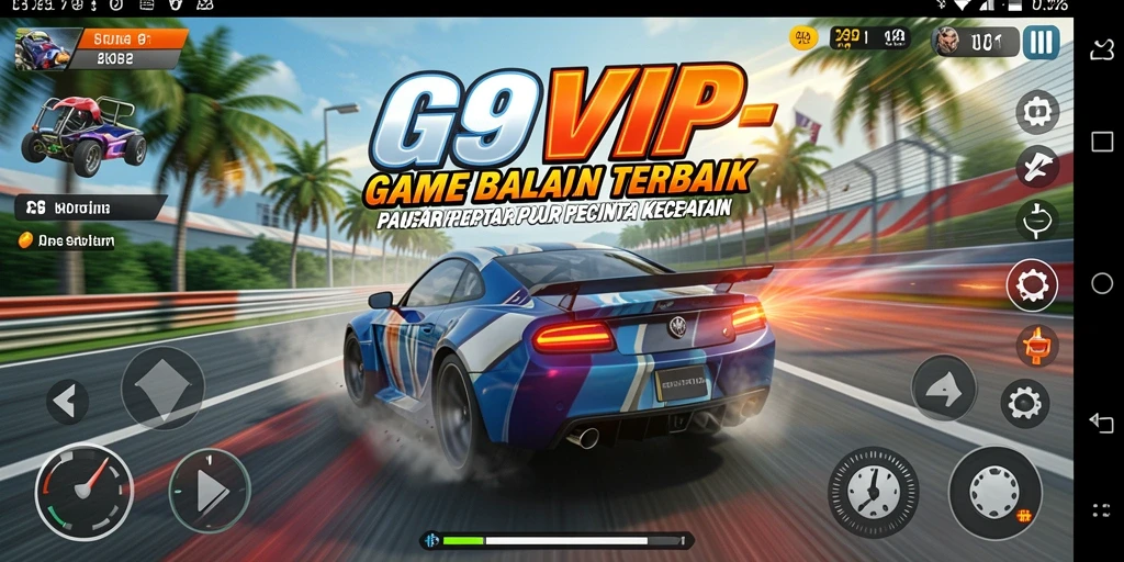 Tampilan gameplay G9VIP yang menegangkan saat balapan di trek.