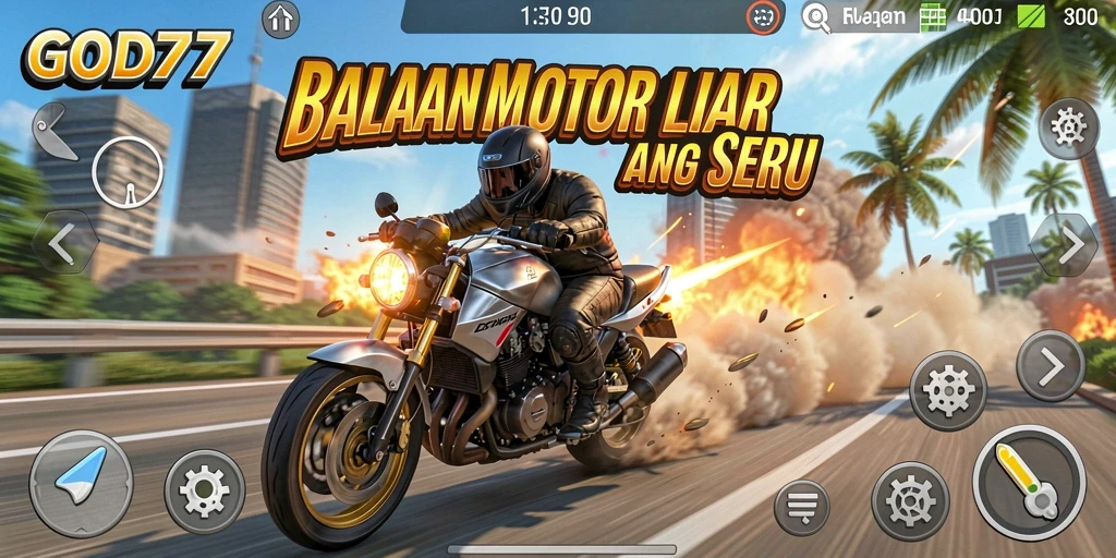 Tampilan gameplay seru dari GOD77 dengan balapan motor.