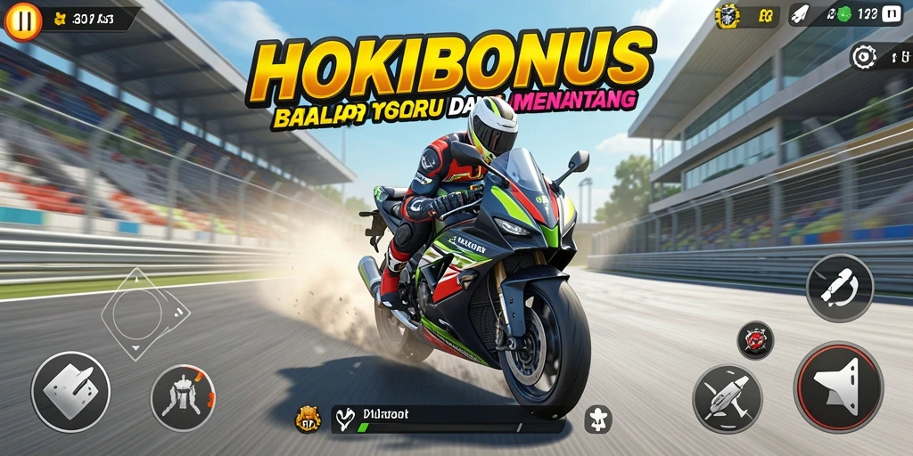 Screenshot HOKIBONUS menampilkan aksi balap motor yang mendebarkan.