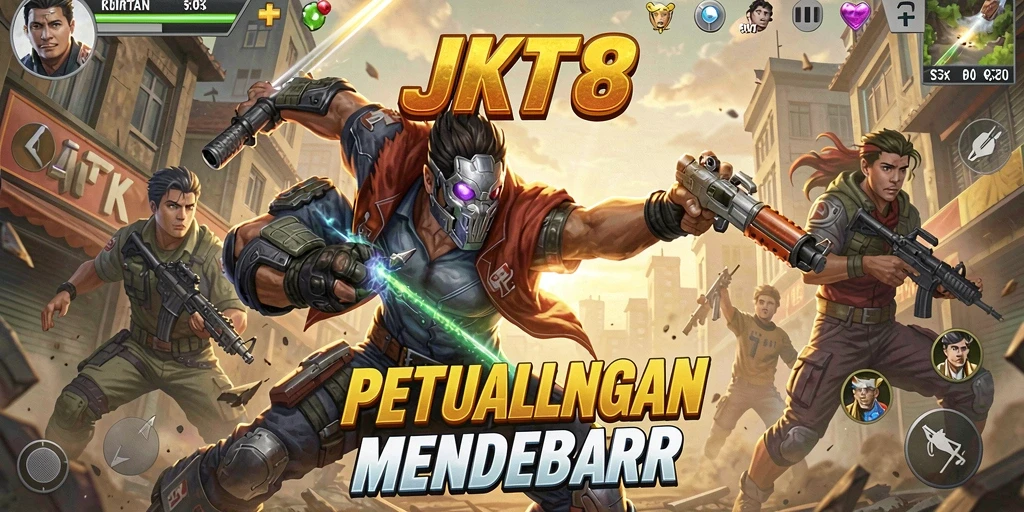 Tampilan aksi seru dalam gameplay <strong>JKT8</strong> penuh warna dan dinamis.
