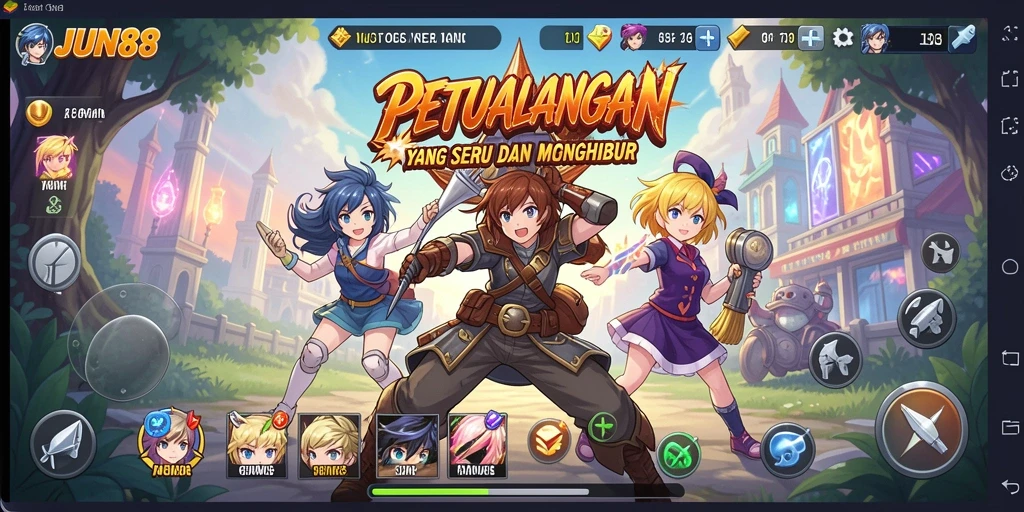 Screenshot gameplay JUN88 menampilkan petualangan karakter Anime yang epik.