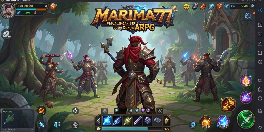 Screenshot gameplay MARIMA77 menampilkan pertarungan epik dan eksplorasi dunia ARPG.