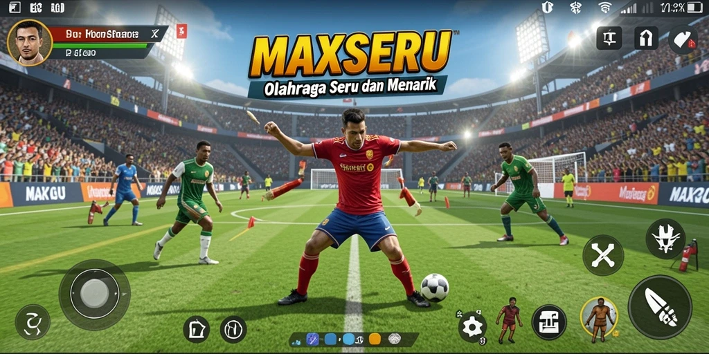 Tangkapan layar utama MAXSERU menunjukkan aksi seru dalam permainan olahraga.