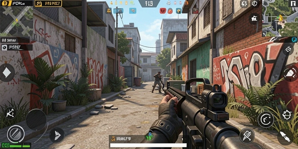 Tangkapan layar gameplay menampilkan aksi seru dalam pertarungan FPS.