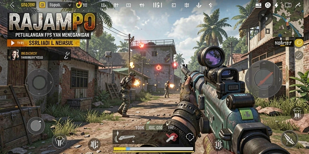 Screenshot gameplay RAJAMPO menampilkan aksi bertempur seru di FPS.