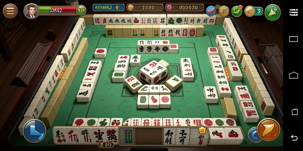 Tampilan gameplay REMI62 yang memukau dengan ubin Mahjong.