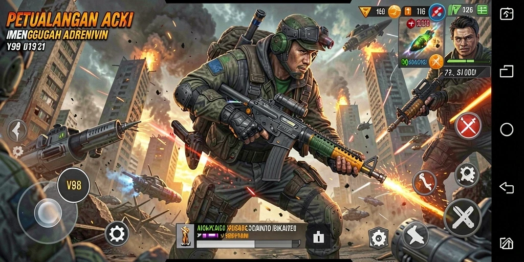 Tampilan menegangkan dari gameplay V98 yang penuh aksi.