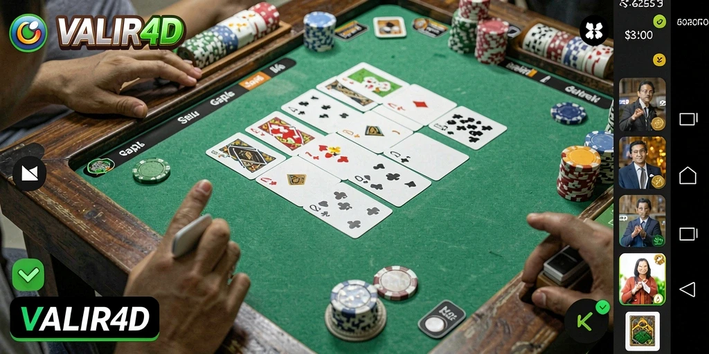 Screenshot gameplay seru dalam VALIR4D menunjukkan momen bermain Gaple yang penuh keseruan.
